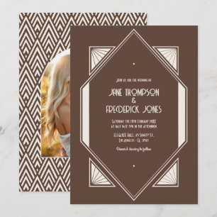 Mocha Truffle & Cream Zijde Kunst Deco Trouwfoto Kaart