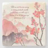 Mocha Verona Sunset Mountain Meadow Bijbelvers Stenen Onderzetter (Voorkant)