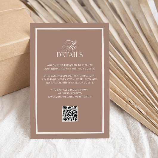 Mocha with Border | QR Code Wedding Guest Details Informatiekaartje