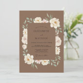 Mocha Witte Ranunculus Eucalyptus Bruiloft Kaart (Staand voorkant)