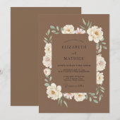 Mocha Witte Ranunculus Eucalyptus Bruiloft Kaart (Voorkant / Achterkant)