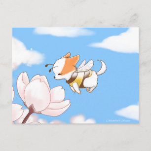 Mochi Bee Schattige Puppy Ruiken De Bloemen Sakura Briefkaart