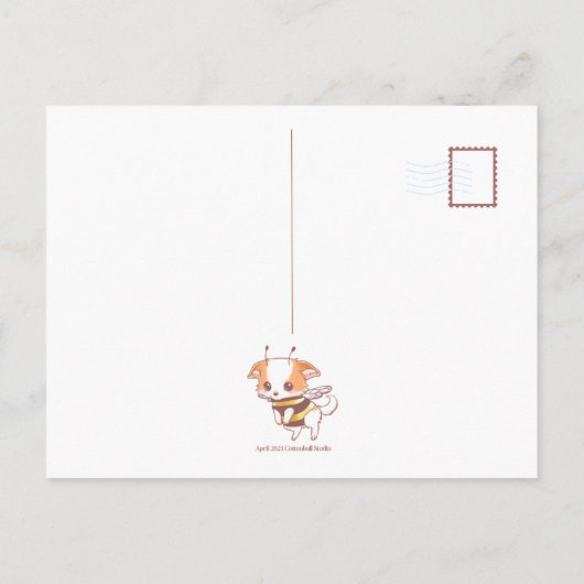 Mochi Bee Schattige Puppy Ruiken De Bloemen Sakura Briefkaart (Achterkant)