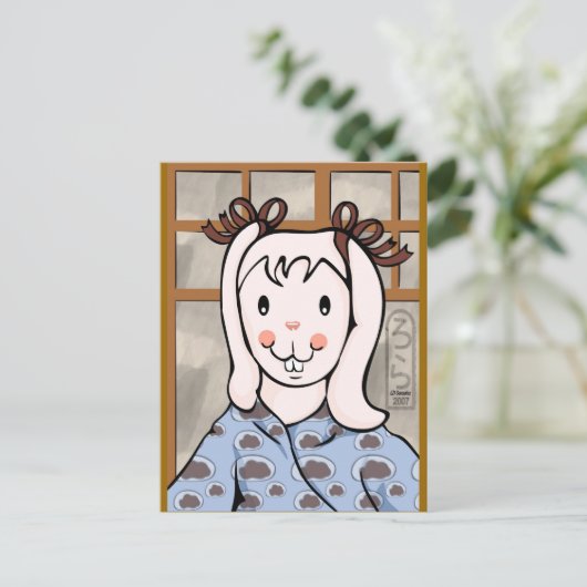 Mochi Jaar van het Konijn Meisje Briefkaart (Staand voorkant)