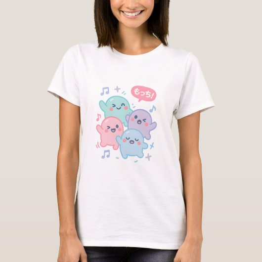 Mochi Monster Dance – Playful Japanese Food Doodle T-shirt (Voorkant)