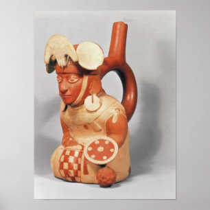 Mochican stirrup vase in de vorm van een poster