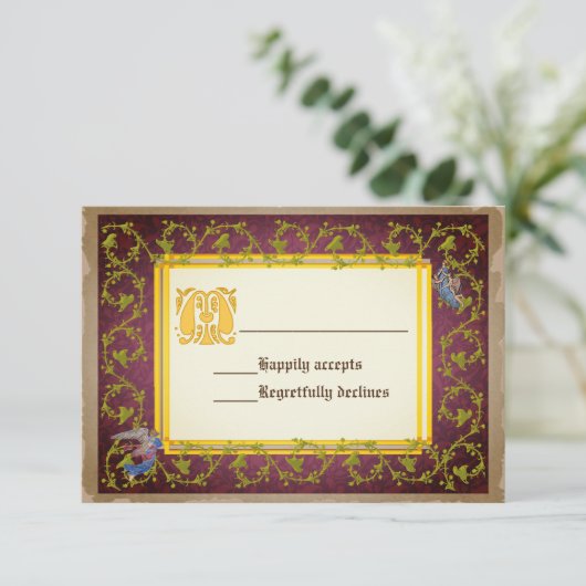 Mock omhoog middeleeuwse verlichte weduwschap met  RSVP kaartje (Staand voorkant)