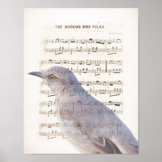 Mockingbird Vintage Music Sheet Art Print (Voorkant)