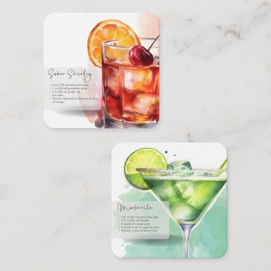Mocktail Maagd Margarita & S. Temple Feestgunst Notitiekaartje (Voorkant / Achterkant)