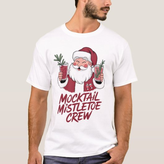 Mocktail-mistletoe Nuchtere Kerstman Crew T-shirt (Voorkant)