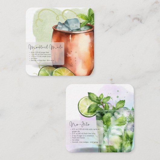 Mocktail Moskou Mule & Virgin Mojito Party Favor Notitiekaartje (Voorkant / Achterkant)
