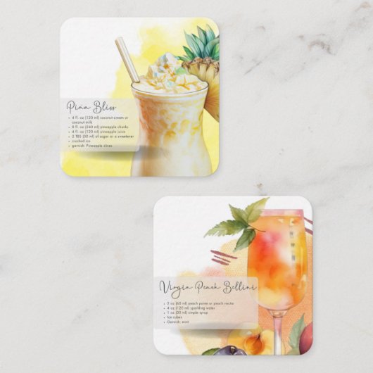 Mocktail Peach Bellini & Piña Colada Party Favor Notitiekaartje (Voorkant / Achterkant)