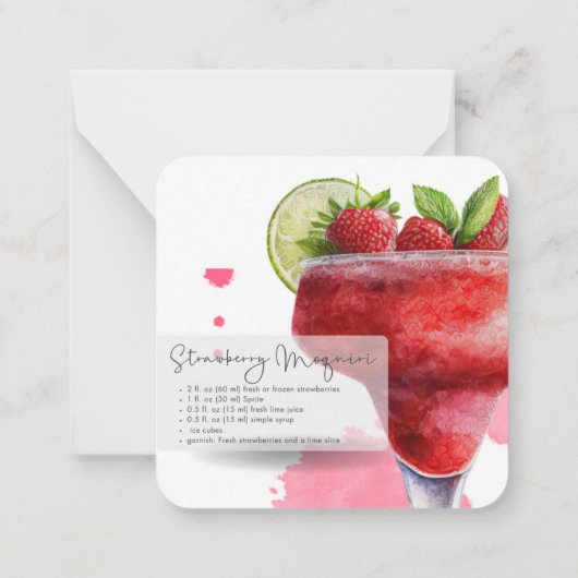 Mocktail Recept Aardbei Daiquiri Party Favor Notitiekaartje (Achterkant)