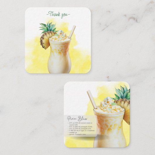 Mocktail Recept Piña Colada Party Favor Notitiekaartje (Voorkant / Achterkant)