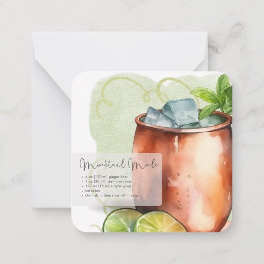 Mocktail Recept Virgin Moscow Mule Party Favor Notitiekaartje (Achterkant)