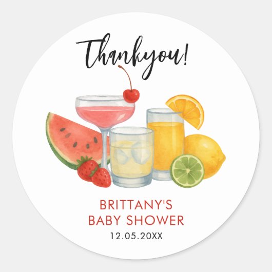 Mocktail Zomer Baby shower Modern Bedankt Ronde Sticker (Voorkant)