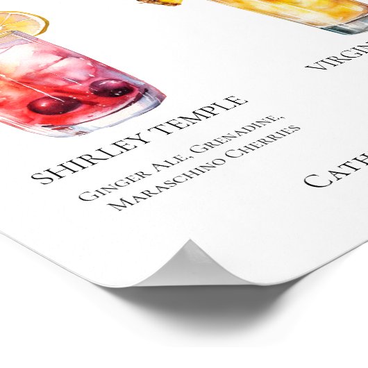 Mocktails Menu Shirley Temple Piña Colada Poster (Hoek)