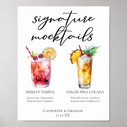 Mocktails Menu Shirley Temple Piña Colada Poster (Voorkant)