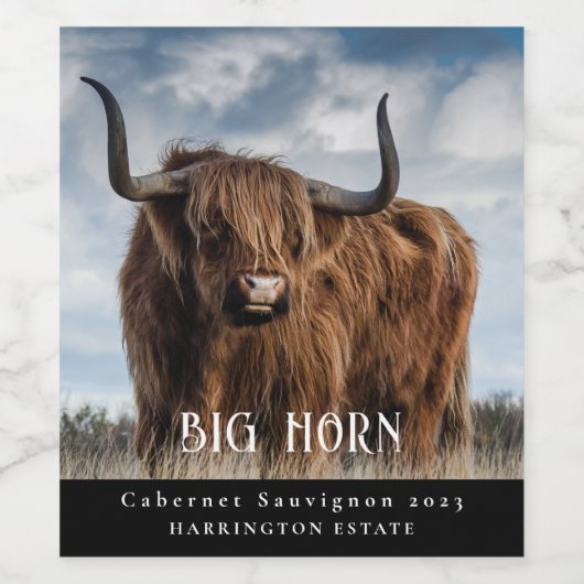 Mockup Big Horn Cattle Custom Wine Labels Wijn Etiket (Enkel label)
