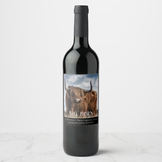 Mockup Big Horn Cattle Custom Wine Labels Wijn Etiket (Voorkant)