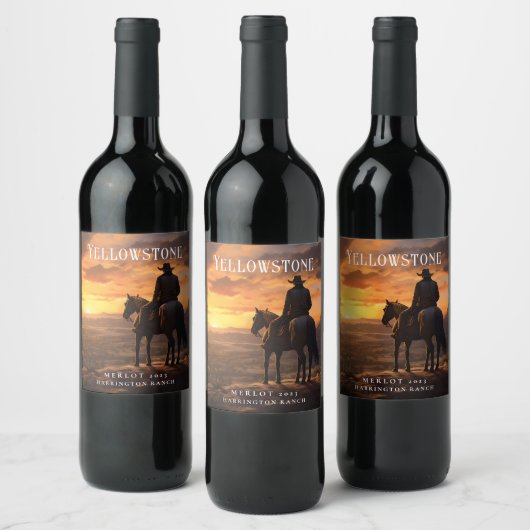 Mockup Cowboy, Paard, Sunset Custom Wijn Labels Wijn Etiket (Flessen)