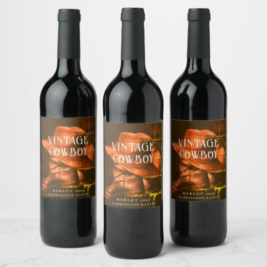 Mockup  Cowboy Westerne Rustige wijnlabels Wijn Etiket (Flessen)
