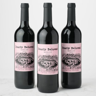 Mockup Dearly Beloved Skeleton, Custom Wine Labels Wijn Etiket