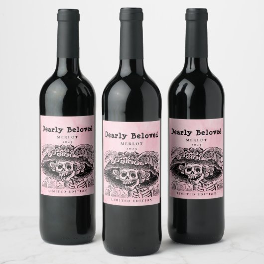 Mockup Dearly Beloved Skeleton, Custom Wine Labels Wijn Etiket (Flessen)