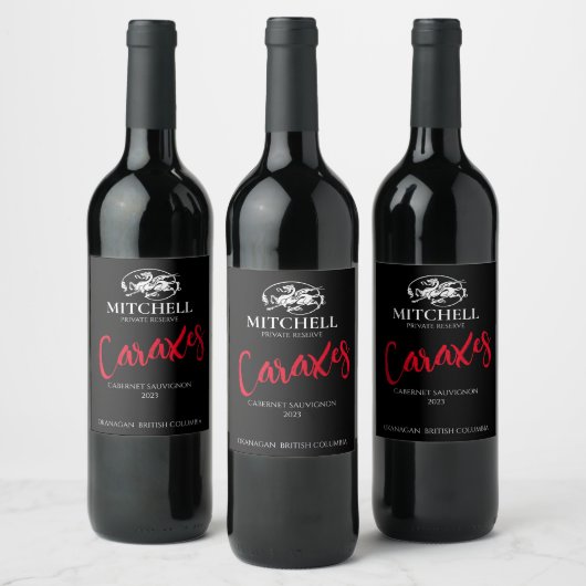 Mockup Dragon Crest Black Custom Wine Labels Wijn Etiket (Flessen)