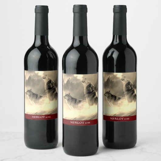 Mockup Elegant Wolf Custom Gold Wine Label Wijn Etiket (Flessen)