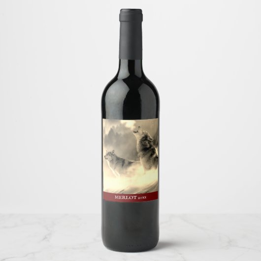 Mockup Elegant Wolf Custom Gold Wine Label Wijn Etiket (Voorkant)