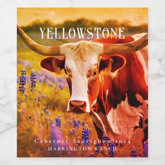 Mockup Ranch rustieke Longhorn aangepaste wijnlabe Wijn Etiket (Enkel label)