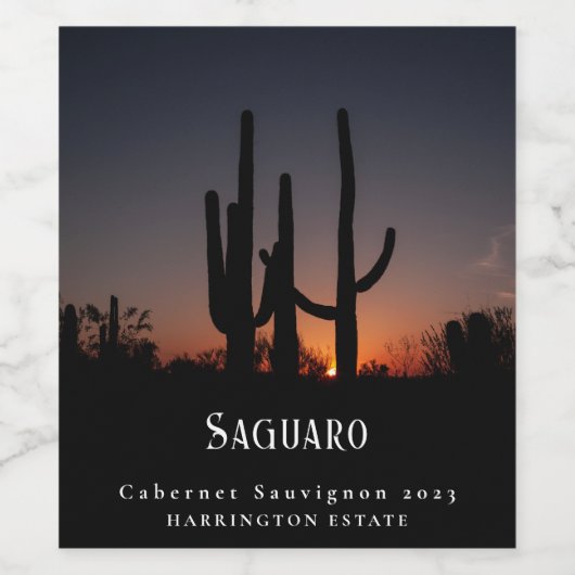 Mockup Saguaro Cactus Custom Wine Labs Wijn Etiket (Enkel label)