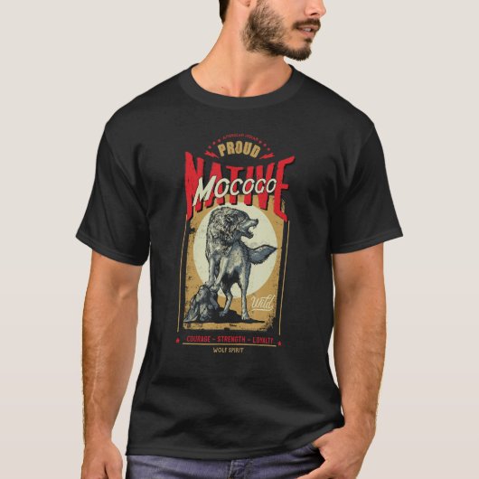 Mocogo Native American Indian Born Wolf Spirit Ret T-shirt (Voorkant)