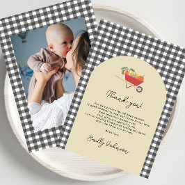 MoCountry Landelijke Grijze Gingham Baby Shower Bedankkaart