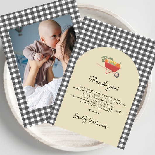 MoCountry Rustic Gray Gingham Baby Shower Bedankkaart