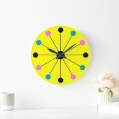 Mod 1960s Retro Wall Clock op Geel Grote Klok (Huis)