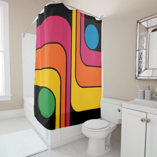 Mod 1970s Retro Stijl Geometrisch Ontwerp Douchegordijn (In situ)