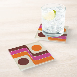 Mod 1970s Retro Stijl Geometrisch Ontwerp Glazen Onderzetter