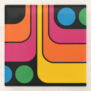 Mod 1970s Retro Stijl Geometrisch Ontwerp Glazen Onderzetter