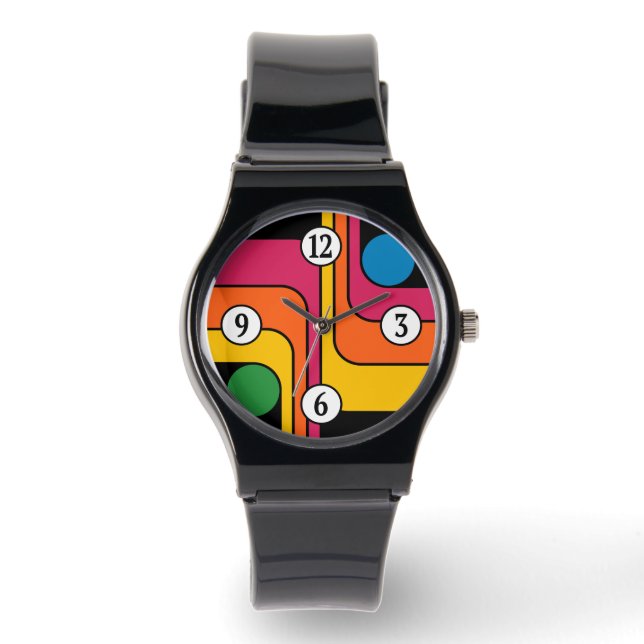 Mod 1970s Retro Stijl Geometrisch Ontwerp Horloge (Voorkant)