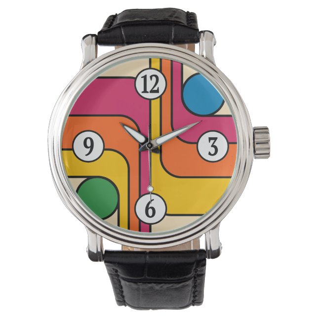 Mod 1970s Retro Stijl Geometrisch Ontwerp Horloge (Voorkant)