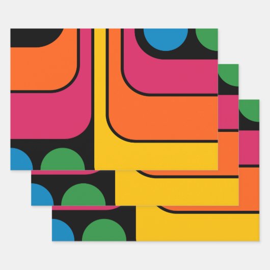 Mod 1970s Retro Stijl Geometrisch Ontwerp Inpakpapier Vel (Set)