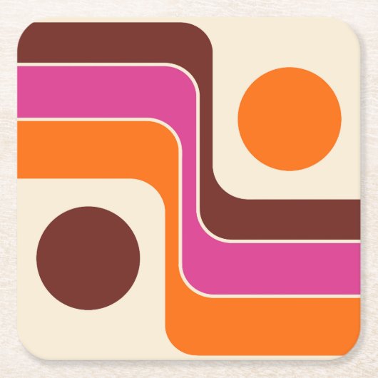 Mod 1970s Retro Stijl Geometrisch Ontwerp Kartonnen Onderzetters (Voorkant)