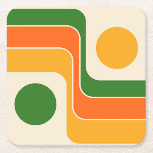 Mod 1970s Retro Stijl Geometrisch Ontwerp Kartonnen Onderzetters