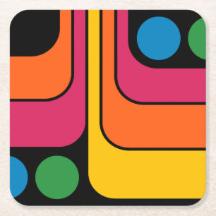 Mod 1970s Retro Stijl Geometrisch Ontwerp Kartonnen Onderzetters