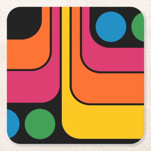 Mod 1970s Retro Stijl Geometrisch Ontwerp Kartonnen Onderzetters (Voorkant)