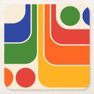 Mod 1970s Retro Stijl Geometrisch Ontwerp Kartonnen Onderzetters
