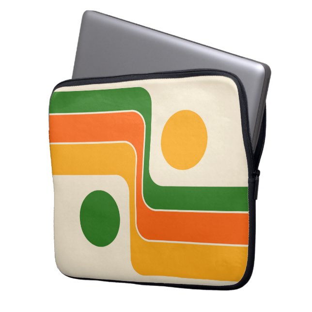 Mod 1970s Retro Stijl Geometrisch Ontwerp Laptop Sleeve (Voorkant Links)