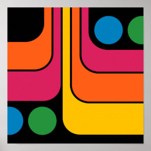 Mod 1970s Retro Stijl Geometrisch Ontwerp Poster
